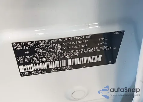 2015 Toyota Rav4 Xle from USA, damaged, VIN 2T3RFREV4FW369740